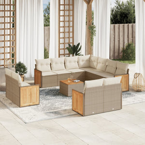 Set Divani da Giardino 12 pz con Cuscini Beige in Polyrattan 3260588