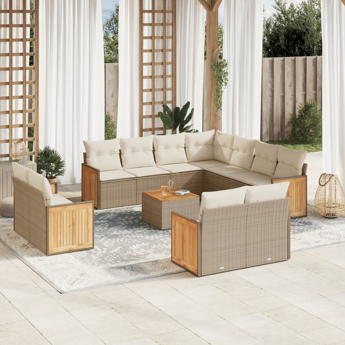 Set Divani da Giardino 12 pz con Cuscini Beige in Polyrattan 3260588