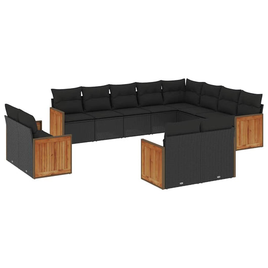 vidaXL Set Divani da Giardino 12 pz con Cuscini Nero in Polyrattan