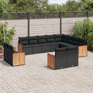 vidaXL Set Divani da Giardino 12 pz con Cuscini Nero in Polyrattan