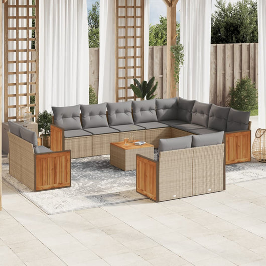 Set Divano da Giardino 13 pz con Cuscini Beige in Polyrattan