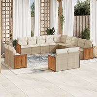 Set Divano da Giardino 13 pz con Cuscini Beige in Polyrattan