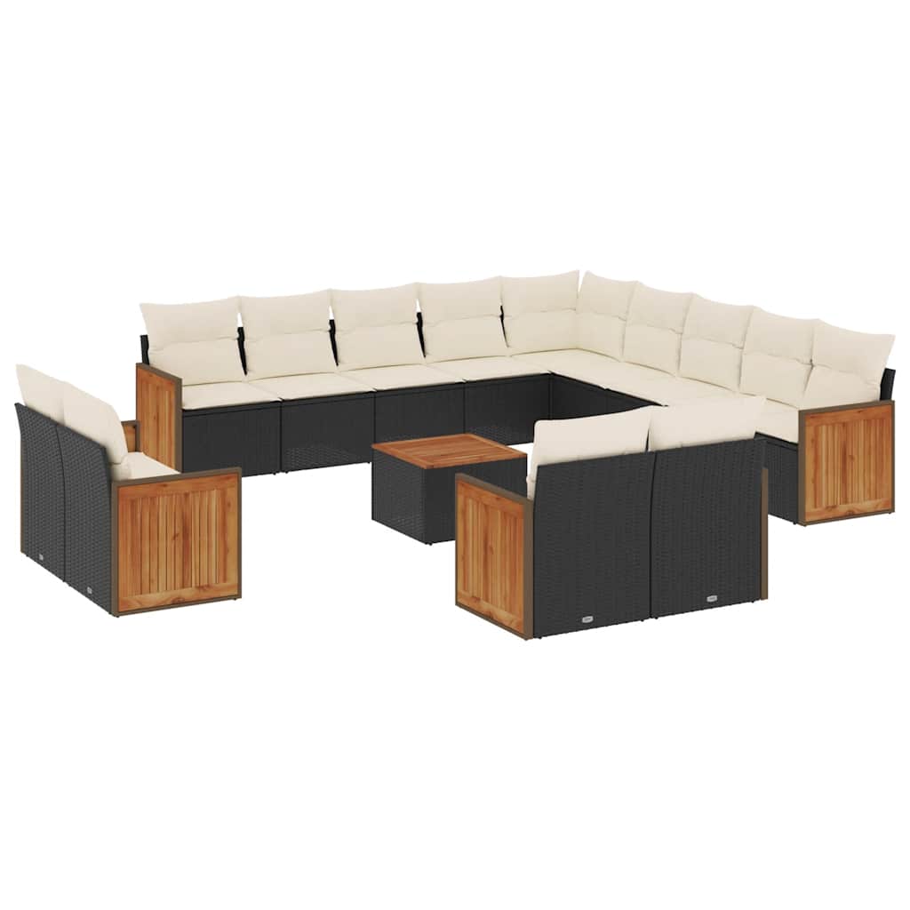 Set Divani da Giardino 14pz con Cuscini in Polyrattan Nero