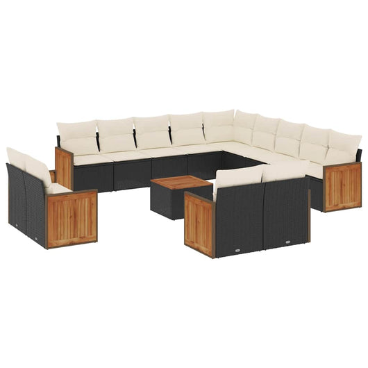 Set Divani da Giardino 14pz con Cuscini in Polyrattan Nero