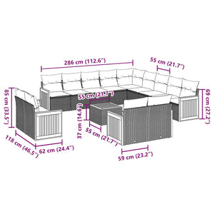 Set Divani da Giardino 14pz con Cuscini in Polyrattan Nero