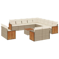 Set Divani da Giardino 14pz con Cuscini in Polyrattan Beige