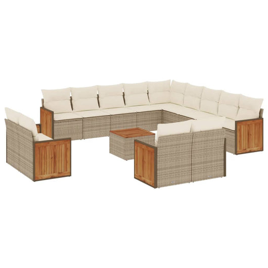 Set Divani da Giardino 14pz con Cuscini in Polyrattan Beige