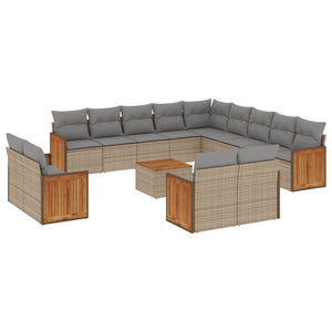 Set Divani da Giardino 14pz con Cuscini in Polyrattan Beige