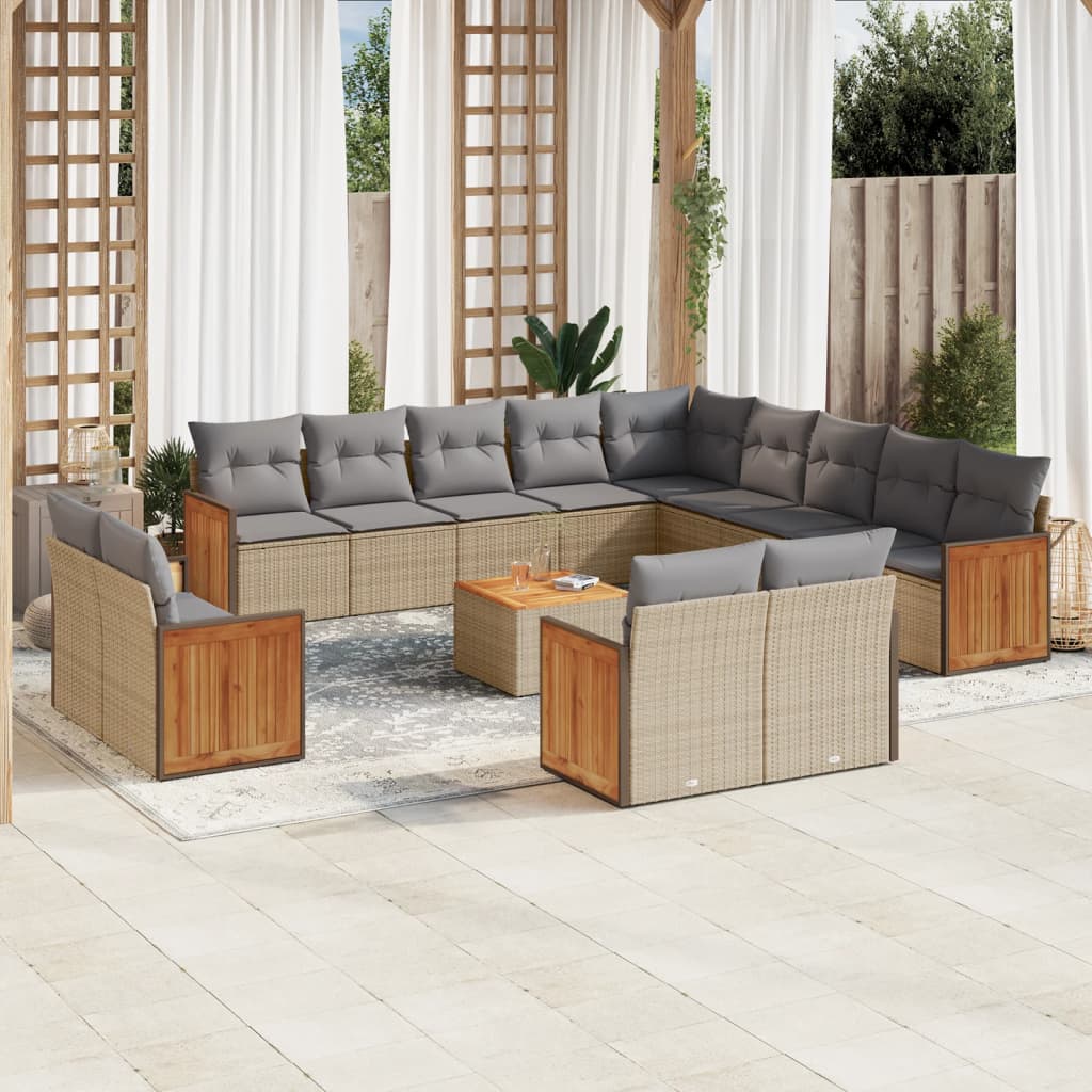 Set Divani da Giardino 14pz con Cuscini in Polyrattan Beige