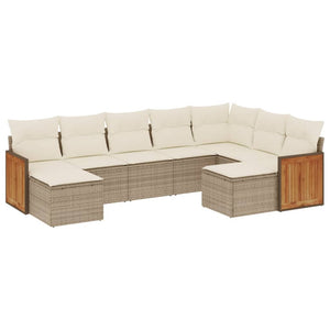 Set Divano da Giardino 9 pz con Cuscini Beige in Polyrattan