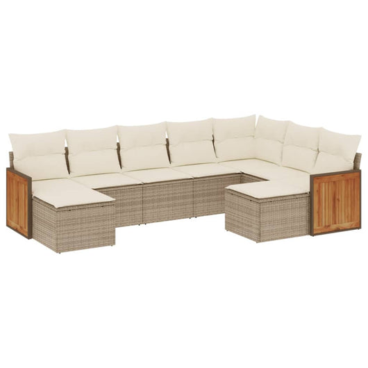 Set Divano da Giardino 9 pz con Cuscini Beige in Polyrattan