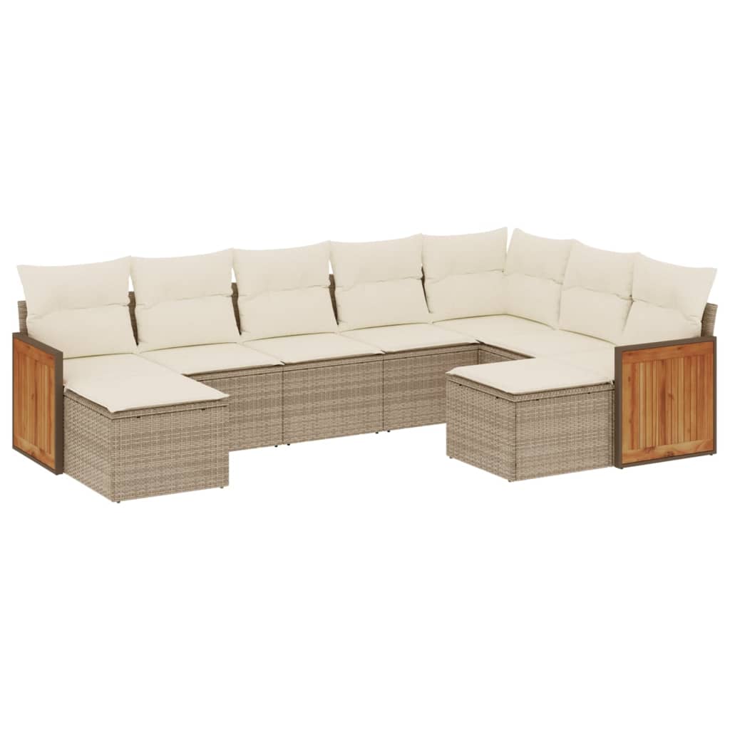 Set Divano da Giardino 9 pz con Cuscini Beige in Polyrattan 3260623