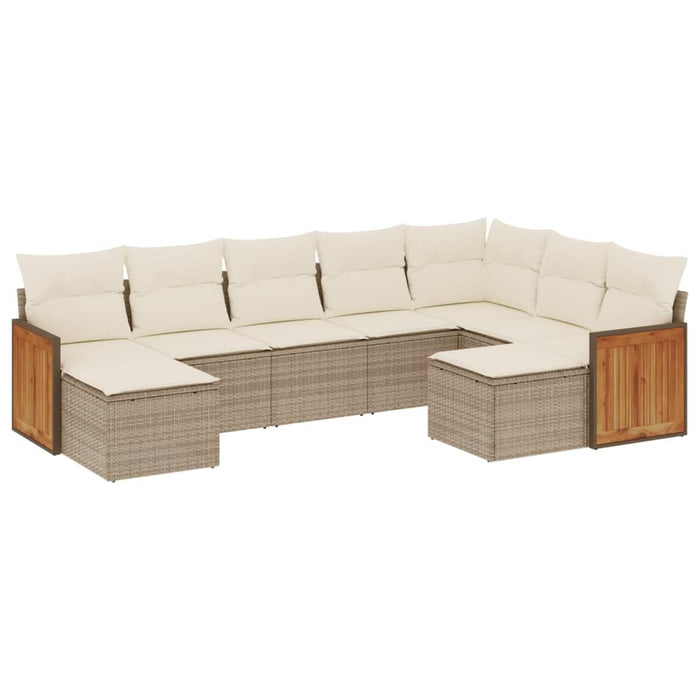 Set Divano da Giardino 9 pz con Cuscini Beige in Polyrattan 3260623