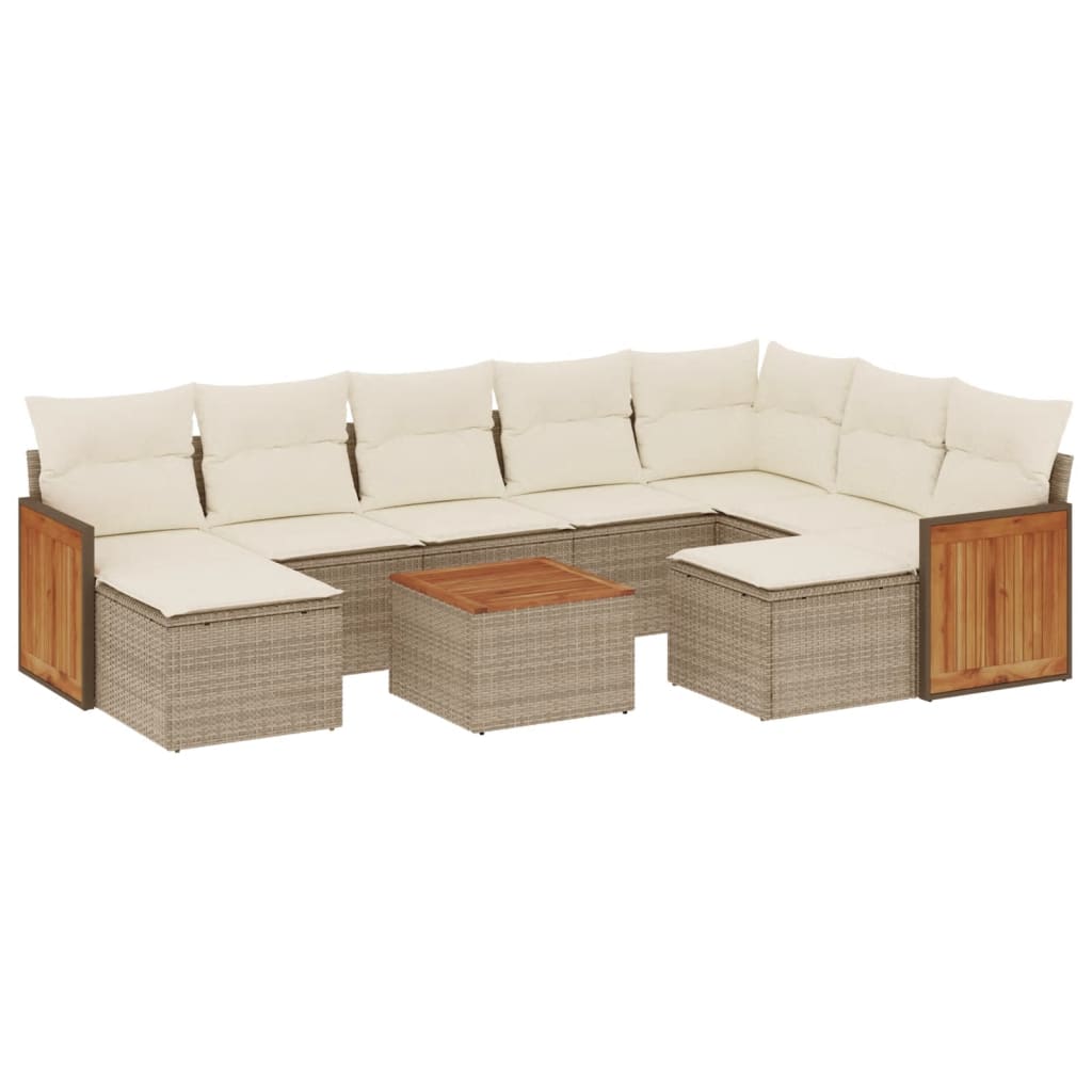 Set Divano da Giardino 10 pz con Cuscini Beige in Polyrattan 3260630