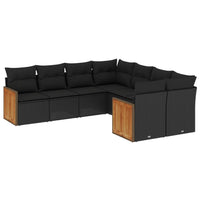 Set Divani da Giardino con Cuscini 8 pz Nero in Polyrattan