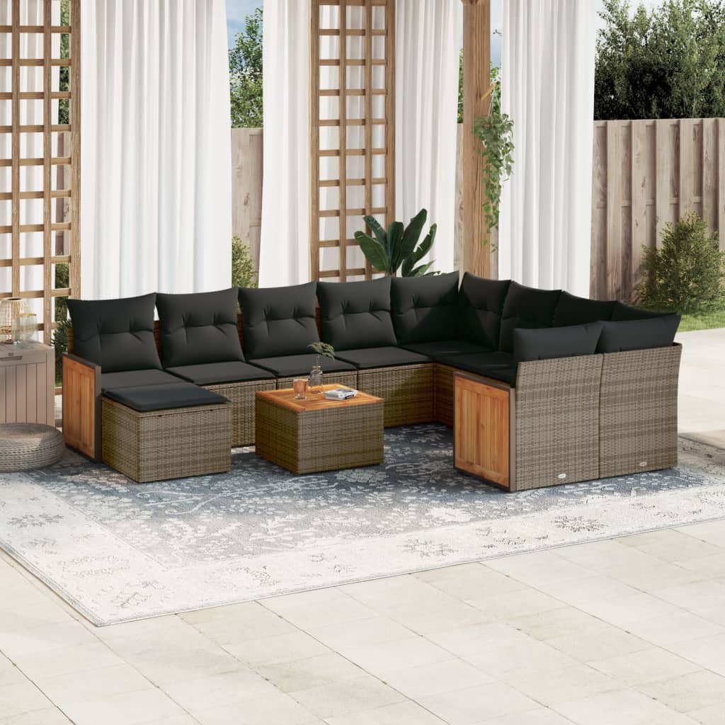 Set Divani da Giardino 11 pz con Cuscini in Polyrattan Grigiocod mxl 88130