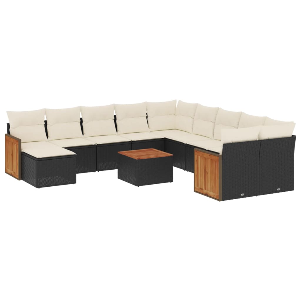 Set Divani da Giardino 12 pz con Cuscini Nero in Polyrattan