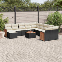 Set Divani da Giardino 12 pz con Cuscini Nero in Polyrattan
