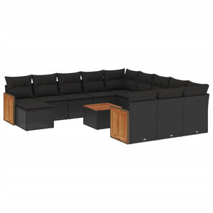 Set Divani da Giardino 13pz con Cuscini Nero in Polyrattan