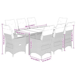 Set da Pranzo da Giardino 9 pz con Cuscini Nero in Polyrattan 3276686