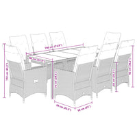 Set da Pranzo da Giardino 9 pz con Cuscini Nero in Polyrattan 3276699