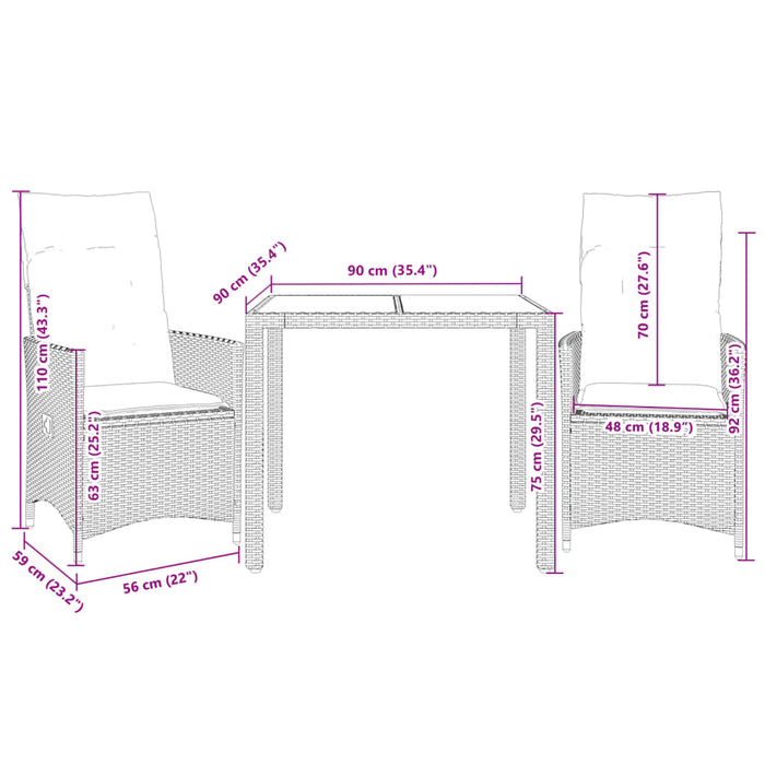 Set da Bistrò 3 pz con Cuscini Grigio in Polyrattan 3276723