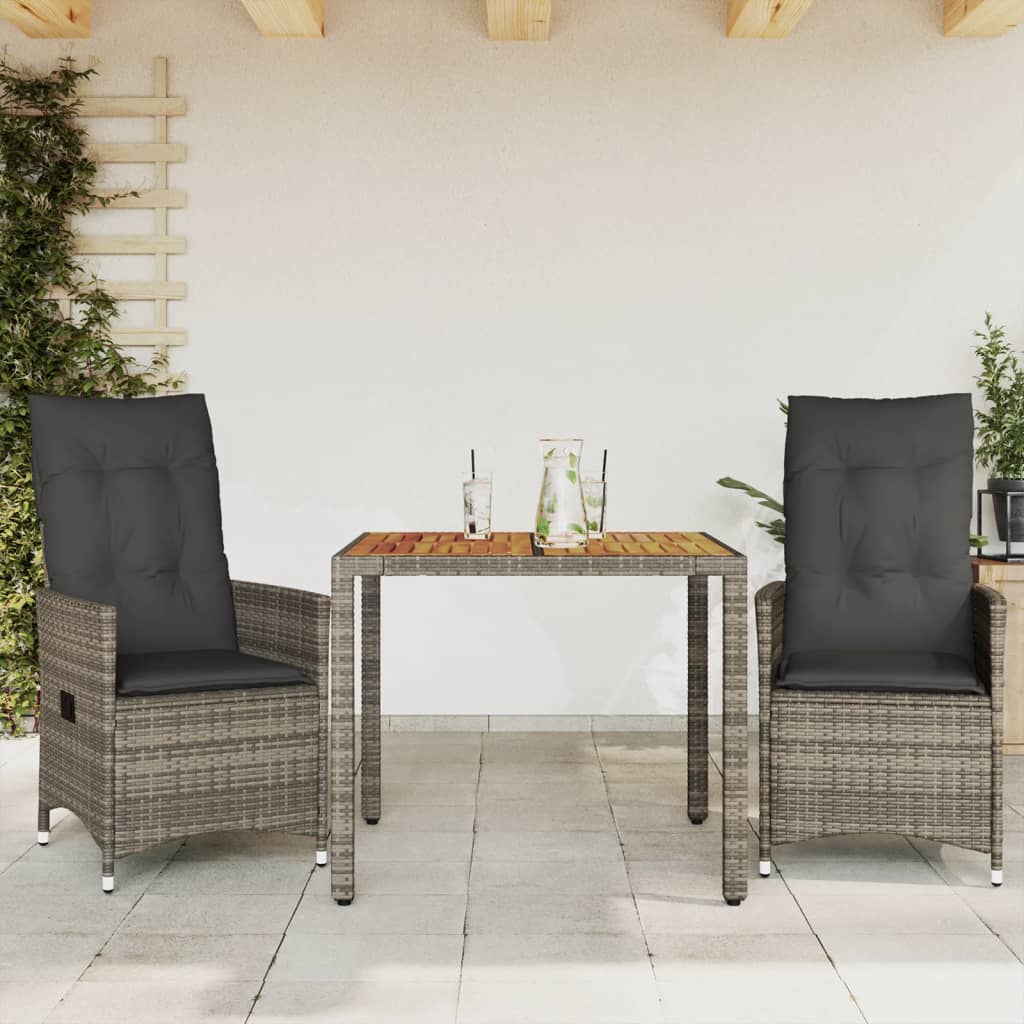 Set da Bistrò 3 pz con Cuscini Grigio in Polyrattan 3276723