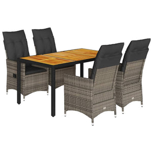 Set da Pranzo da Giardino 5 pz con Cuscini in Polyrattan Grigio