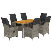 Set da Pranzo da Giardino 7 pz con Cuscini in Polyrattan Grigio