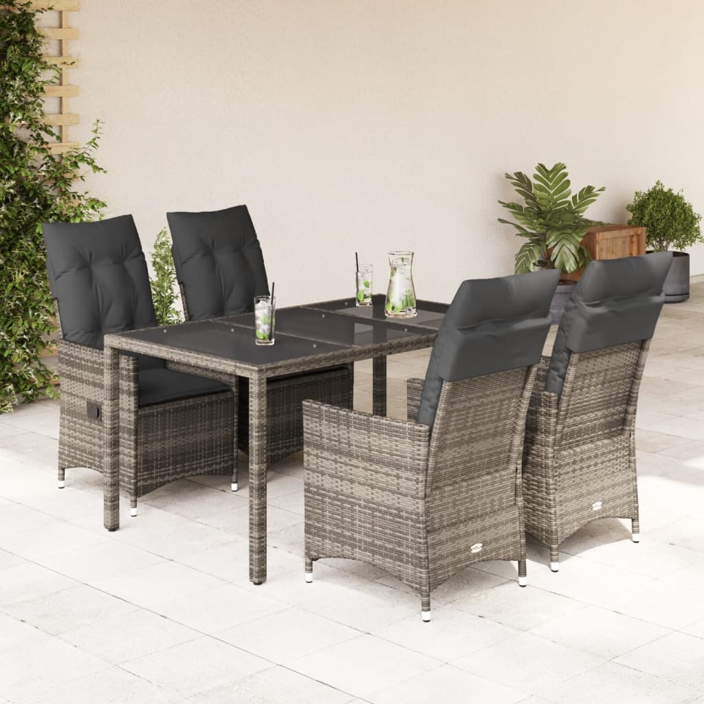 Set da Pranzo da Giardino 5 pz con Cuscini in Polyrattan Grigio 3276738