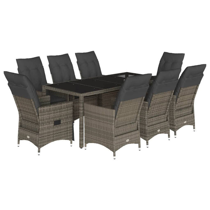 Set da Pranzo da Giardino 9 pz con Cuscini in Polyrattan Grigio 3276743