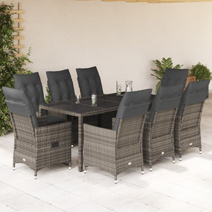 Set da Pranzo da Giardino 9 pz con Cuscini in Polyrattan Grigio 3276743
