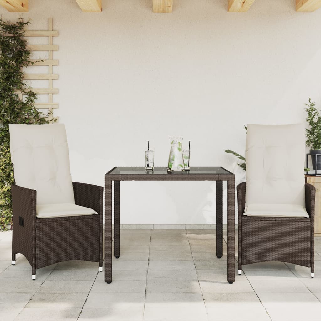 Set Bistrò 3 pz con Cuscini Marrone in Polyrattan 3276767