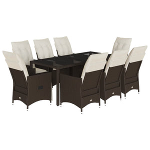 Set da Pranzo da Giardino 9pz con Cuscini Marrone in Polyrattan 3276775