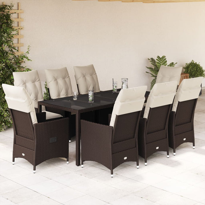 Set da Pranzo da Giardino 9pz con Cuscini Marrone in Polyrattan 3276775
