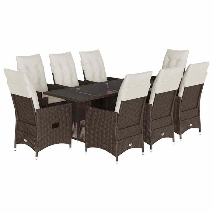 Set da Pranzo da Giardino 9pz con Cuscini Marrone in Polyrattan 3276777