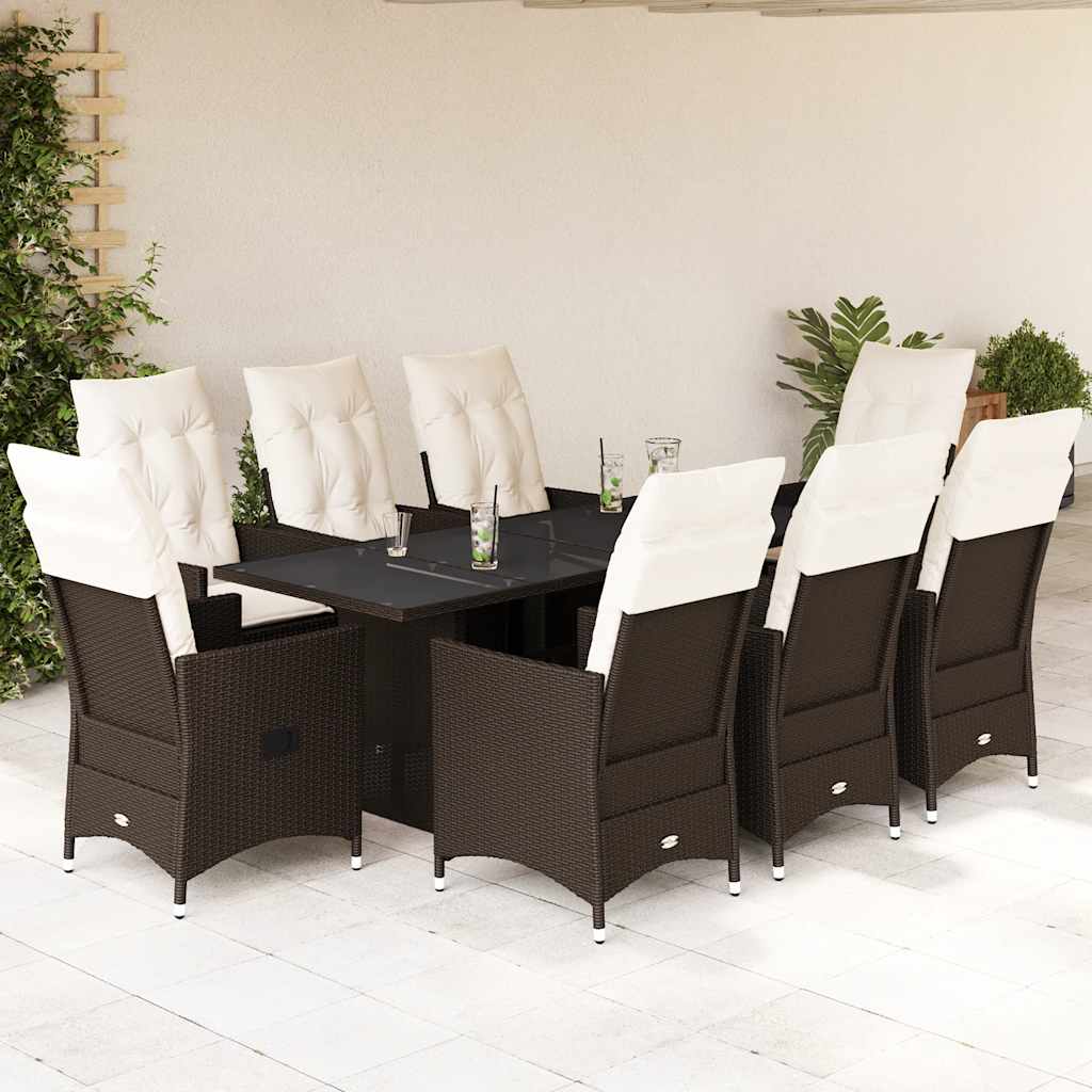 Set da Pranzo da Giardino 9pz con Cuscini Marrone in Polyrattan 3276777