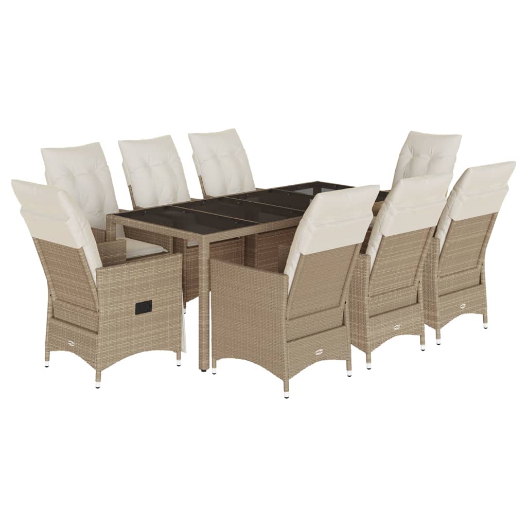Set da Pranzo da Giardino 9 pz con Cuscini Beige in Polyrattan 3276807