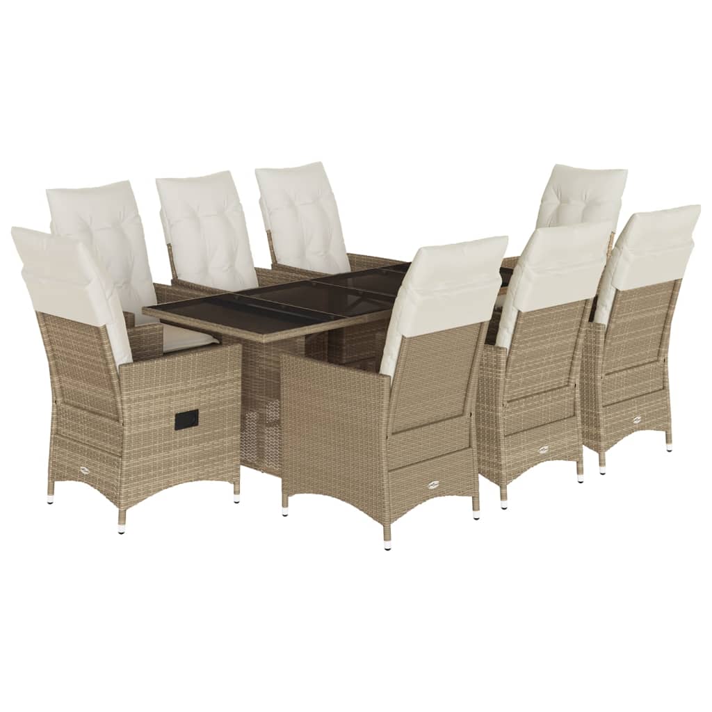 Set da Pranzo da Giardino 9 pz con Cuscini Beige in Polyrattan 3276809