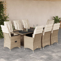 Set da Pranzo da Giardino 9 pz con Cuscini Beige in Polyrattan 3276810