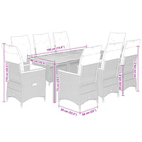 Set da Pranzo da Giardino 9 pz con Cuscini in Polyrattan Grigio