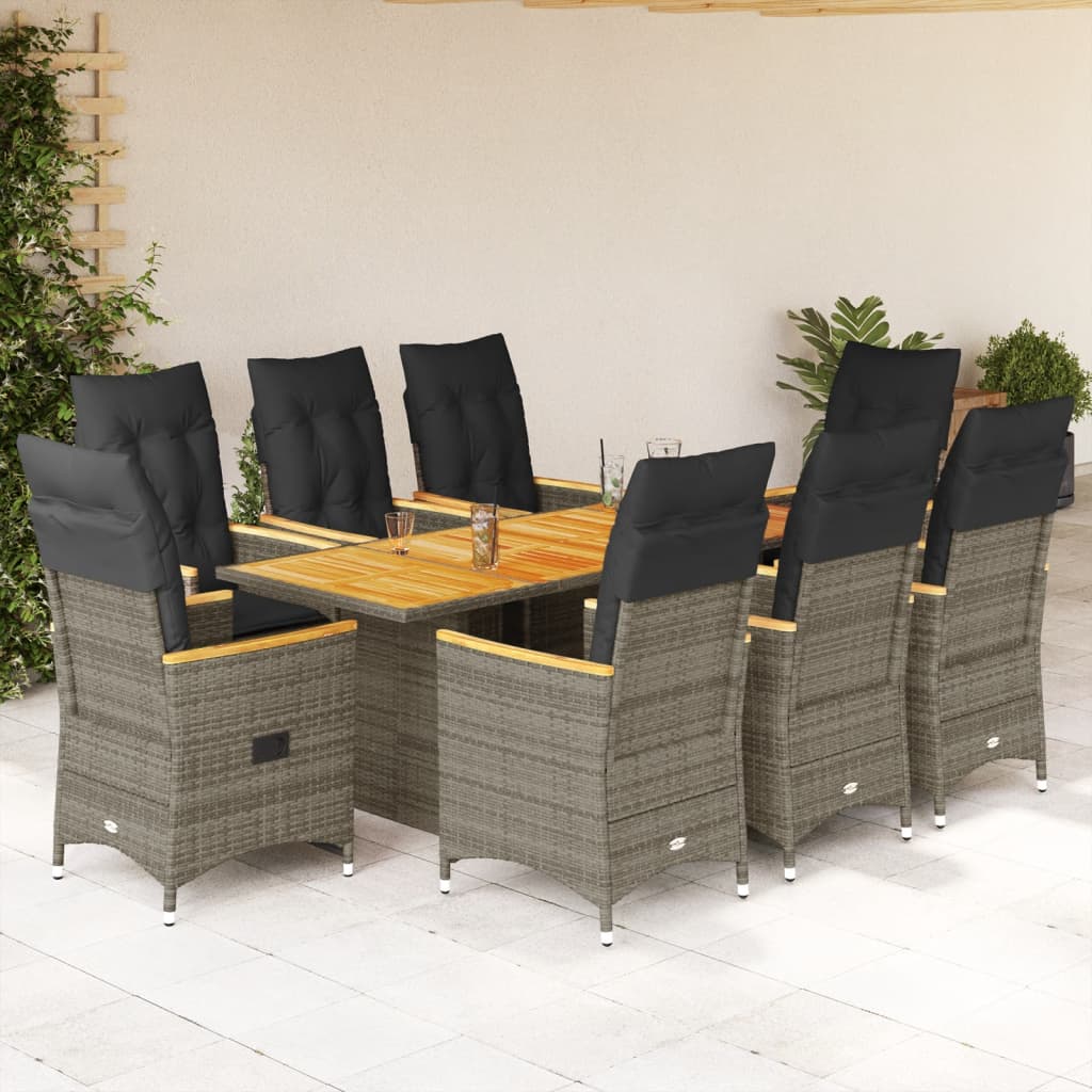 Set da Pranzo da Giardino 9 pz con Cuscini in Polyrattan Grigio 3276854