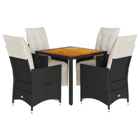 Set da Pranzo da Giardino 5 pz Nero con Cuscini in Polyrattan 3276856