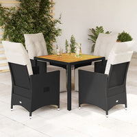 Set da Pranzo da Giardino 5 pz Nero con Cuscini in Polyrattan 3276856