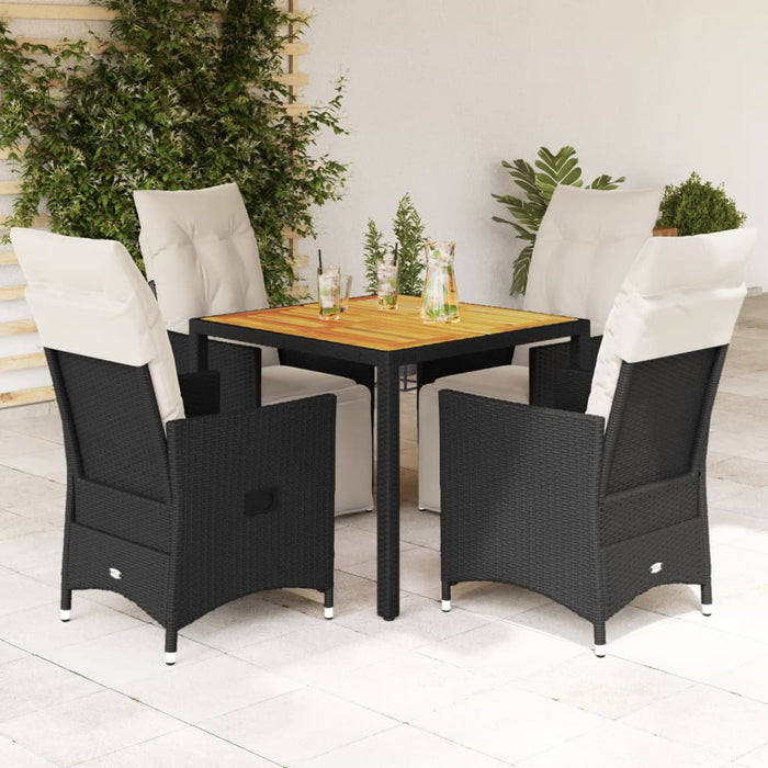 Set da Pranzo da Giardino 5 pz Nero con Cuscini in Polyrattan 3276856