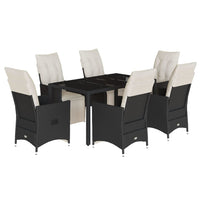 Set da Pranzo da Giardino 7 pz Nero con Cuscini in Polyrattan 3276866
