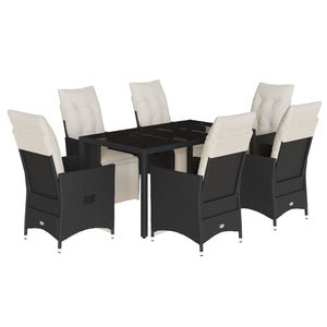 Set da Pranzo da Giardino 7 pz Nero con Cuscini in Polyrattan 3276866