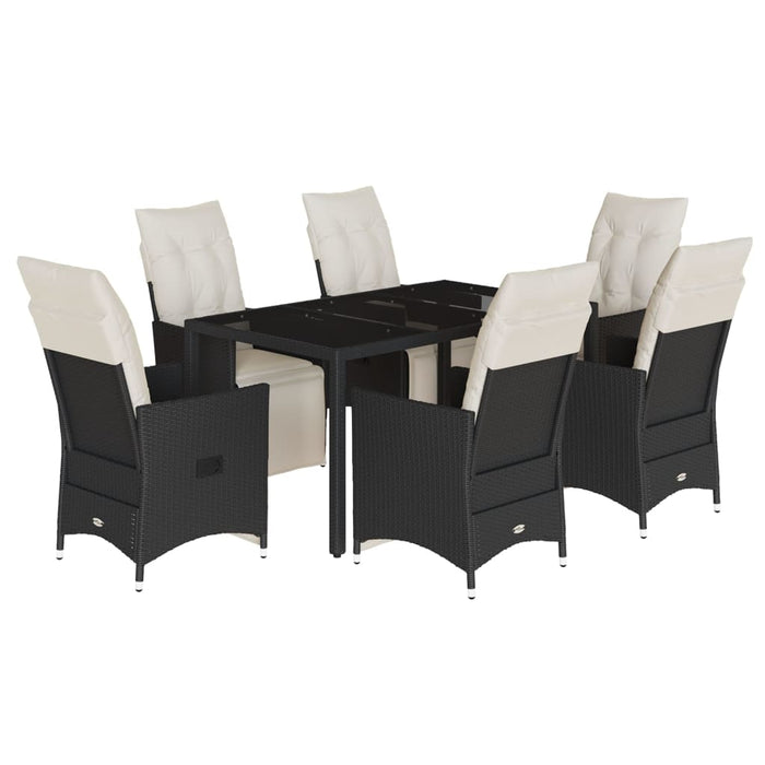 Set da Pranzo da Giardino 7 pz Nero con Cuscini in Polyrattan 3276866