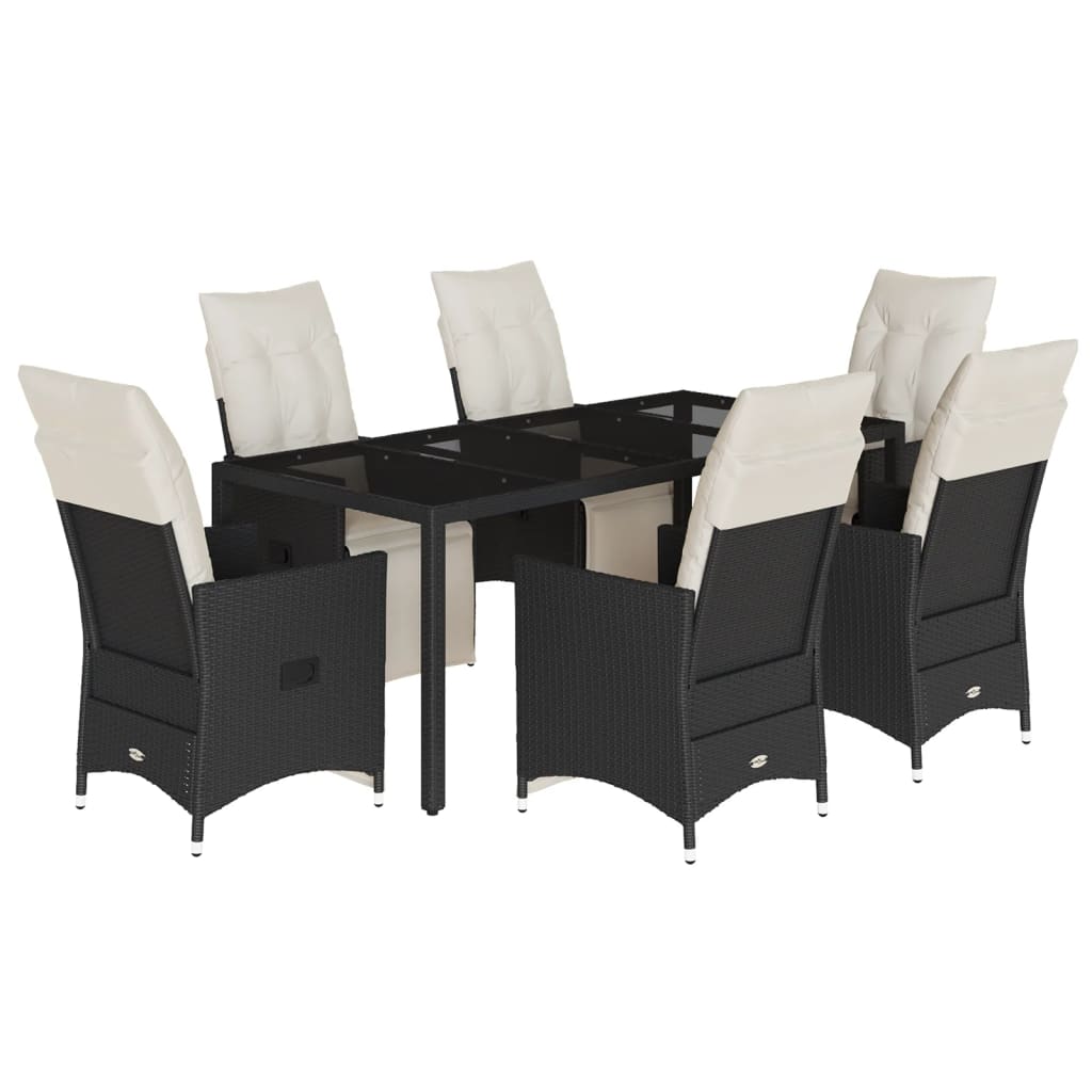 Set da Pranzo da Giardino 7 pz Nero con Cuscini in Polyrattan 3276867