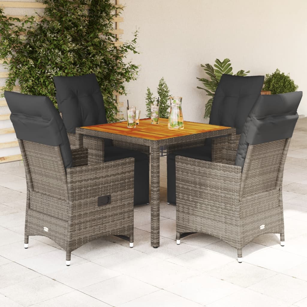 Set Bistrò da Giardino 5 pz con Cuscini in Polyrattan Grigio 3276886